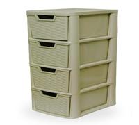 KYY'Z Plastic Storage Drawers Unit - Large Rattan Effect Drawer Tower with Deep Drawers - Multipurpose Cabinet for Home, Office, Garage, School - Durable Modular Storage Unit (Rattan Cream, 4 Tier)