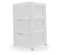 KYY'Z Plastic Storage Drawers Unit - Large Rattan Effect Drawer Tower with Deep Drawers - Multipurpose Cabinet for Home, Office, Garage, School - Durable Modular Storage Unit (Rattan White, 3 Tier)