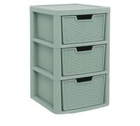 KYY'Z Plastic Storage Drawers Unit - Large Rattan Effect Drawer Tower with Deep Drawers - Multipurpose Cabinet for Home, Office, Garage, School - Durable Modular Storage Unit (Sage Green, 3 Tier)
