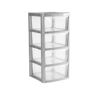 KYY'Z Plastic Storage Drawers Unit Silver/Clear Large 4 Drawers Home Office School Kitchen Garage Storage Modular Storage Spacious Drawers Multi-purpose 4 Tier 82cm (H) 39cm (W) 39cm (D)