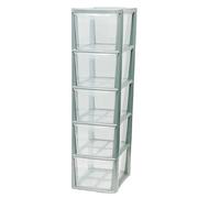 KYY'Z Rattan Effect 3 Drawer Plastic Storage Organizer- Multipurpose Storage Drawer Unit Home Kitchen Office School Garage Bedroom Bathroom Stationery Toys 25Dx19Wx 48Hcm (Silver/Clear, 5 Tier)