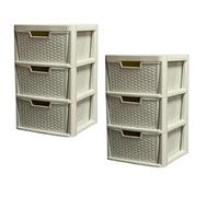 KYY'Z Storage Unit 2 Pack Rattan Effect 3 Drawer | Large Cream Multipurpose Modular Organizer Stackable Adjustable Chest Drawer Home Bedroom Kitchen Office School Garage | 39 D x 39 W x 62H