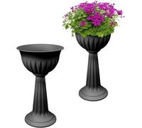 KYY'Z - Terracotta Urn Planters 75cm - Large Plastic Flower Pots - 29.5 Inch Tall Planter - Indoor Outdoor Garden Nursery - Lightweight Flowers Container - No Drainage Hole (Black, Set of 2)