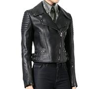 KYZER KRAFT Womens Leather Jacket Bomber Motorcycle Biker Real Lambskin Leather Jacket for Womens Collection-03 - Black - Medium