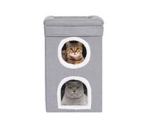 KYzmulke 2 Layer Cat House, Cat Beds for Indoor Cats, Semi-Enclosed Cat Bed Igloo for Multi-Pet Kitten,Grey