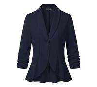 Kyzoeyou Blazers for Womens Shawl Lapel Ruffle Hem Casual Blazer 3/4 Ruched Sleeve One-Button Work Office Jackets Daily Suits