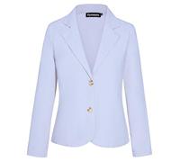 Kyzoeyou Ladies Casual Linen Blazer Front Lined Long Sleeve 2 Buttons Jacket Elegant Formal Work Suit (Light Blue M)