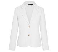 Kyzoeyou Ladies Casual Linen Long Sleeve Blazer Front Lined 2 Buttons Elegant Jacket Formal Work Suit (White XL)