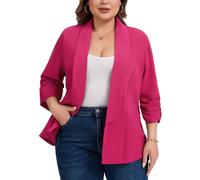 Kyzoeyou Plus Size Women Open Front Blazer No Lined Jackets Shawl Lapel 3/4 Ruched Sleeve Blazers & Suits Casual Jacket XL-5XL (Hot Pink, 3XL)