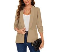 Kyzoeyou Ruched Sleeve Open Front Khaki Blazers for Women Casual Tailored Lapel Suit Jacket (Khaki XL)