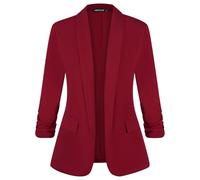 Kyzoeyou Women's Blazer Suit Open Front Jacket Ruched 3/4 Sleeve Work Office Blazers Shawl Collar Lined Casual Coats with Pockets(Red XX-Large)