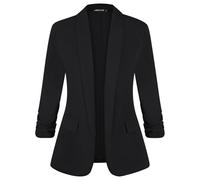 Kyzoeyou Women's Blazer Suit Open Front Jacket Ruched 3/4 Sleeve Work Office Blazers Shawl Collar Lined Casual Coats with Pockets(Black Medium)