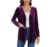 Kyzoeyou Womens Cardigans with Pocket Long Sleeve Open Front Velvet Cardigan Business Casual Work Office Irregular Hem Blazer Jacket (Purple X-Large)