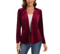 Kyzoeyou Women's Velvet Blazer Suit Casual Long Sleeve Blazers Jacket Elegant Business Work Office Outerwear with Buttons Pockets(Wine Red X-Large)
