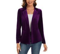 Kyzoeyou Women's Velvet Blazer Suit Casual Long Sleeve Blazers Jacket Elegant Business Work Office Outerwear with Buttons Pockets(Violet Small)