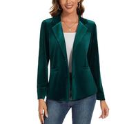 Kyzoeyou Women's Velvet Blazer Suit Casual Long Sleeve Blazers Jacket Elegant Business Work Office Outerwear with Buttons Pockets(Cobalt Green Small)