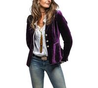 Kyzoeyou Women's Velvet Blazer Suit Casual Long Sleeve Jacket Classic Notched Collar Workwear Three Button Closure Office Formal Suits(Purple Small)