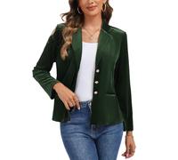 Kyzoeyou Women's Velvet Blazer Suit Casual Long Sleeve Jacket Classic Notched Collar Workwear Three Button Closure Office Formal Suits(Army Green X-Large)