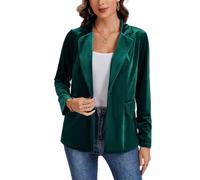 Kyzoeyou Women's Velvet Blazer Suit Casual Long Sleeve Jacket Ladies Office Work Notched Collar Coats Button Down Blazers with Pockets(Lake Green X-Large)