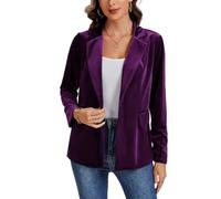 Kyzoeyou Women's Velvet Blazer Suit Casual Long Sleeve Jacket Ladies Office Work Notched Collar Coats Button Down Blazers with Pockets(Purple X-Large)