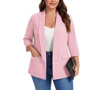 Kyzoeyou XL-5XL Plus Size Shawl Lapel Blazer Womens 3/4 Sleeve Suits Half Lined & Flap Pockets Ladies Daily Casual Outerwear Jackets (Pink XXL)