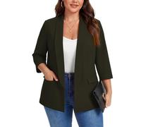 Kyzoeyou XL-5XL Plus Size Shawl Lapel Blazer Womens 3/4 Sleeve Suits Half Lined & Flap Pockets Ladies Daily Casual Outerwear Jackets (Army Green 4XL)