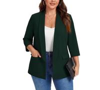 Kyzoeyou XL-5XL Plus Size Shawl Lapel Blazer Womens 3/4 Sleeve Suits Half Lined & Flap Pockets Ladies Daily Casual Outerwear Jackets (Green XXL)