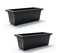 KYZ'Z Large Rectangular Garden Trough Planter Box - Durable Plastic Plant Pot for Outdoor Flower, Herb & Vegetable Growing - Weather Resistant Troughs for Patio, Balcony, Fence (2x Black, 70cm)