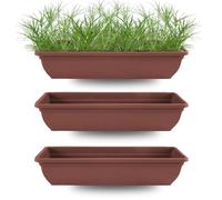 KYZ'Z Large Rectangular Garden Trough Planter Box - Durable Plastic Plant Pot for Outdoor Flower, Herb & Vegetable Growing - Weather Resistant Troughs for Patio, Balcony, Fence (3x Terracotta, 60cm)