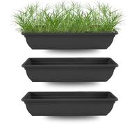KYZ'Z Large Rectangular Garden Trough Planter Box - Durable Plastic Plant Pot for Outdoor Flower, Herb & Vegetable Growing - Weather Resistant Troughs for Patio, Balcony, Fence (3x Black, 55cm)