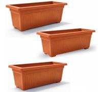 KYZ'Z Large Rectangular Garden Trough Planter Box - Durable Plastic Plant Pot for Outdoor Flower, Herb & Vegetable Growing - Weather Resistant Troughs for Patio, Balcony, Fence (3x Terracotta, 70cm)