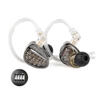 KZ ZA12 in Ear Monitor, 2DD+4BA Hybrid Wired Earbuds, KZ in Ear Monitor with 4-Level Tuning Switch Gaming Earbuds,Silver-Plated IEM Cable for Audiophile (No Microphone, Matte Black Tunable Version)