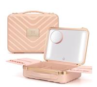 KZAOPZ Large Makeup Case with Mirror LED Light, 3 Adjustable Brightness, Portable Travel Cosmetic Case, Train Case for Women & Girls, Makeup Storage Organizer Box, Pink