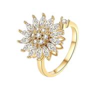 KZAQW Women's Anti-Stress Ring Sunflower Shape Rhinestone Fidget Ring Anxiety Rotatable Open Ring Cubic Zirconia Women's Ring, Gold