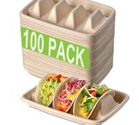 Kzeirm 100 Pack Large Disposable Taco Party Plates, Paper Taco Holder Plates with Dividers, Taco Stands for 3 Tacos, Taco Tuesday Lazy Susan Taco Bar Serving Set for a Party