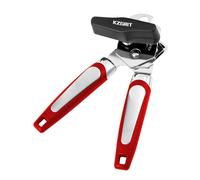 KZGRIT Manual Can Opener, Food-Safe Stainless Steel, Smooth Edge, Tin Lids Jar Bottle Caps Openers with Non-Slip Handle and Ergonomic Turning Knob for Elderly with Arthritis(Red)
