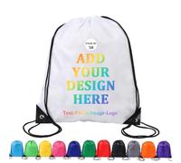KZhanmy Custom Drawstring Backpack Bags With Your Logo Set of 50/100, Customized Backpack, Bulk Personalized Draw String Back Bag for Sports Gym (White)