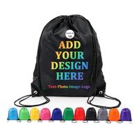 KZhanmy Custom Drawstring Backpack Bags With Your Logo Set of 50/100, Customized Backpack, Bulk Personalized Draw String Back Bag for Sports Gym (Black)
