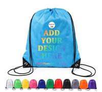 KZhanmy Custom Drawstring Backpack Bags With Your Logo Set of 50/100, Customized Backpack, Bulk Personalized Draw String Back Bag for Sports Gym (Sky Blue)