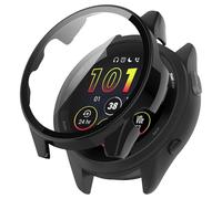 KZIOACSH 1 Pack Case with Tempered Glass for Garmin Forerunner 165/165 Music, All Around Hard PC Cover Shell Ultra-Thin Anti-Scratch Shockproof Overall Screen Protector Protective Cover,Black