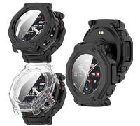 KZIOACSH 2 Pack Case with Tempered Glass for Amazfit T-REX 3 Pro 48mm, All Around Ultra-Thin Hard PC Anti-Scratch Shockproof Overall Screen Protector Protective Cover,Black+Clear