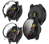 KZIOACSH 2 Pack Case with Tempered Glass for Garmin Forerunner 265S, All Around Hard PC Cover Shell Ultra-Thin Anti-Scratch Shockproof Overall Screen Protector Protective Cover,Black + Clear