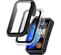 KZIOACSH 2 Pack Case with Tempered Glass for Honor Band 10, All Around Hard PC Cover Shell Ultra-Thin Anti-Scratch Shockproof Overall Screen Protector Protective Cover for Honor Band 10,Black+Clear