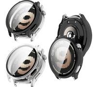 KZIOACSH 2 Pack Case with Tempered Glass for OnePlus Watch Lite, All Around Hard PC Cover Shell Ultra-Thin Anti-Scratch Shockproof Overall Screen Protector Protective Cover,Black+Clear