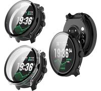 KZIOACSH 2 Pack Case with Tempered Glass for Suunto Race 2, All Around Hard PC Cover Shell Ultra-Thin Anti-Scratch Shockproof Overall Screen Protector Protective Cover,Black+Clear