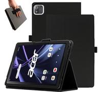 KZIOACSH Case for acer Iconia Tab A8, Full Coverage Soft PU Leather Folding Stand Folio Anti-Drop Shockproof Rugged Protective Cover with Pencil Holder and Wrist Strap, Black