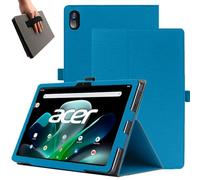 KZIOACSH Case for Acer Iconia Tab M10 10.1 inch, Premium Leather Reinforced Corners Folding Stand Anti-Drop Shockproof Rugged Protective Cover with Pencil Holder and Wrist Strap, Peacock Blue