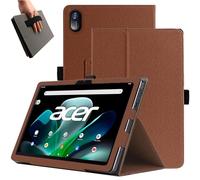 KZIOACSH Case for Acer Iconia Tab M10 10.1 inch, Premium Leather Reinforced Corners Folding Stand Anti-Drop Shockproof Rugged Protective Cover with Pencil Holder and Wrist Strap, Brown