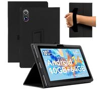 KZIOACSH Case for Ainmel tablet 10 inch/Ainmel LVEA1001 10.1 Inch, Full Coverage PU Leather Folding Stand Folio Cover Auto Sleep/Wake Anti-Scratch Back Case with Pencil Holder and Wrist Strap, Black
