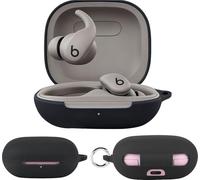 KZIOACSH Case for Beats Powerbeats Fit with Carabiner, Ultra Slim Anti-Scratch Washable Protective Slicone Anti-Lost Sumdge-Proof Earphone Bumper Cover for Beats Powerbeats Fit, Black